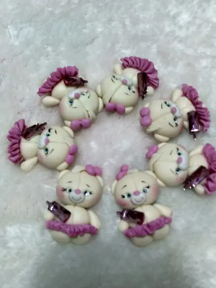 30 Apliques Ursinha Bailarina em Biscuit