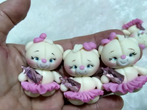 30 Apliques Ursinha Bailarina em Biscuit