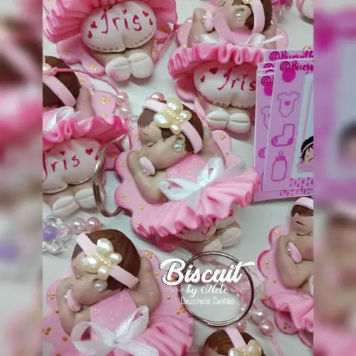 30 Chaveirinhos Bebê Soneca Morena Biscuit