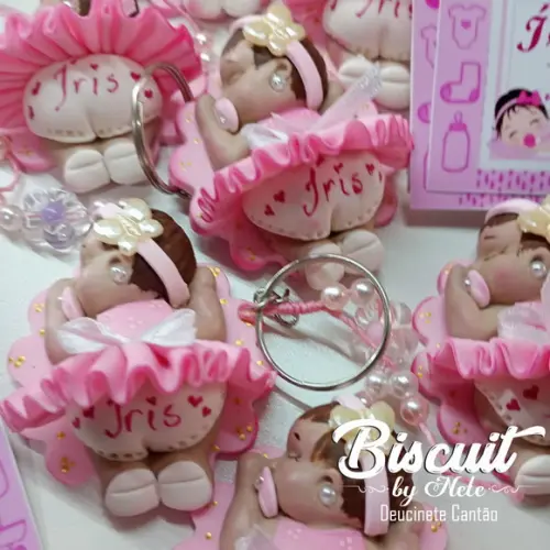 30 Chaveirinhos Bebê Soneca Menina em Biscuit.