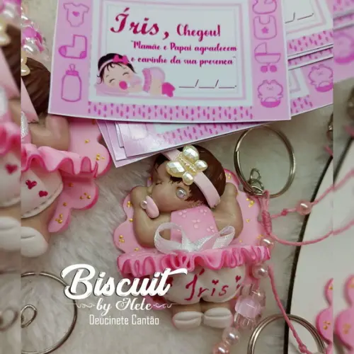 30 Chaveirinhos Bebê Soneca Morena Biscuit