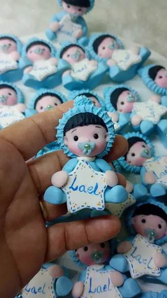 30 Lembrancinhas Bebê com Estrelinha Menino Biscuit