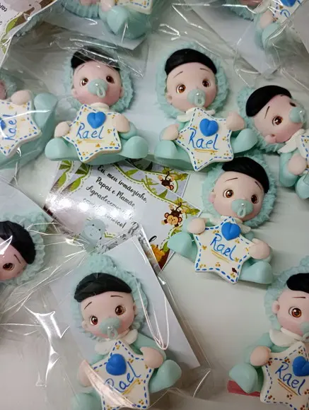 30 Lembrancinhas Bebê com Estrelinha Menino Biscuit