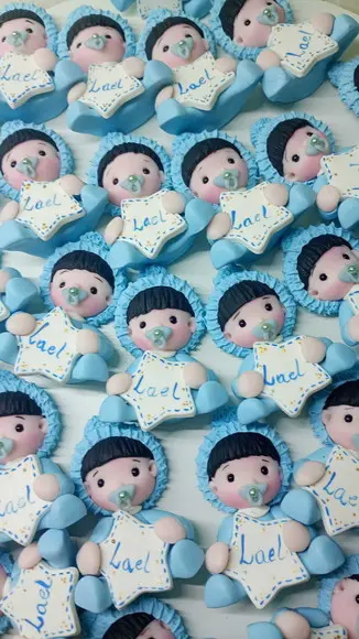 30 Lembrancinhas Bebê com Estrelinha Menino Biscuit