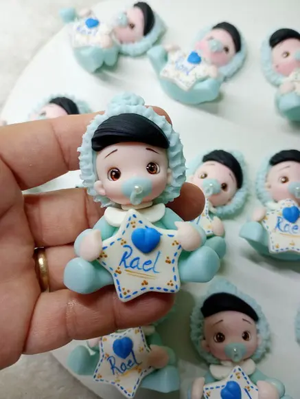 30 Lembrancinhas Bebê com Estrelinha Menino Biscuit