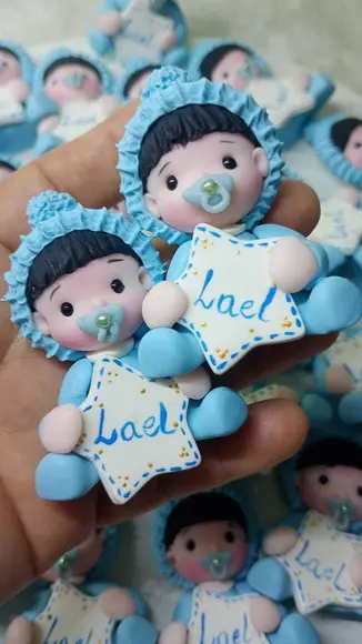 30 Lembrancinhas Bebê com Estrelinha Menino Biscuit