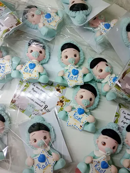 30 Lembrancinhas Bebê com Estrelinha Menino Biscuit