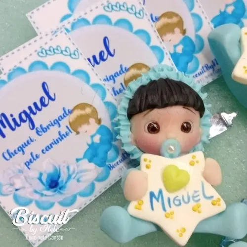 30 Lembrancinhas Bebê com Estrelinha Menino Biscuit