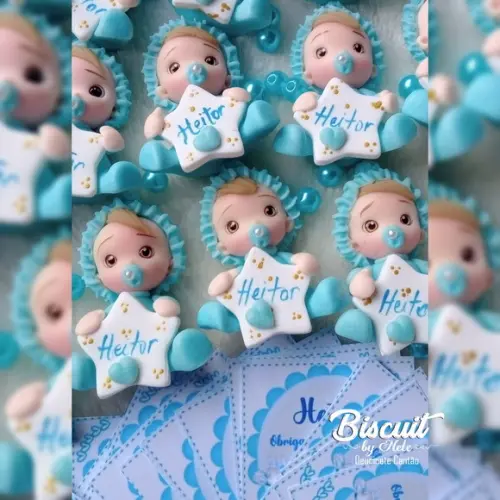 30 Lembrancinhas Bebê com Estrelinha Menino Biscuit 2