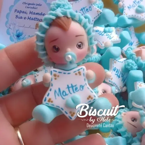 30 Lembrancinhas Bebê Estrelinha Menino Biscuit 3