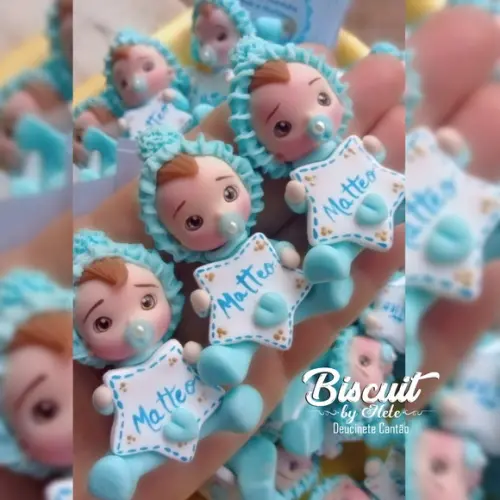 30 Lembrancinhas Bebê Estrelinha Menino Biscuit 3