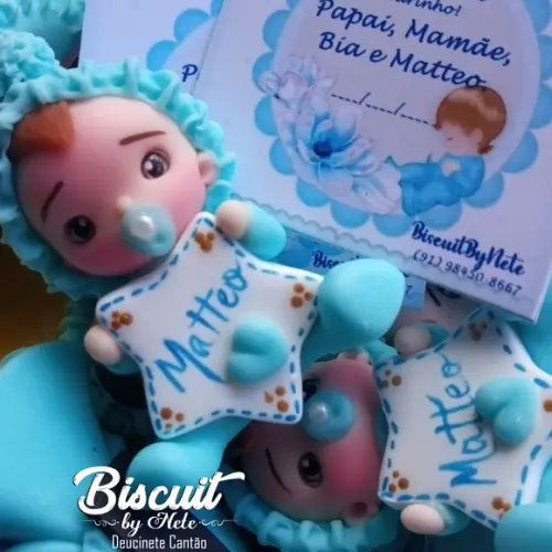 30 Lembrancinhas Bebê Estrelinha Menino Biscuit 3