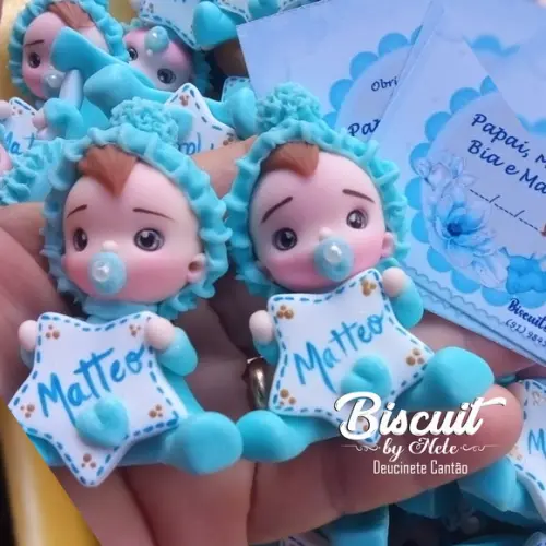 30 Lembrancinhas Bebê Estrelinha Menino Biscuit 3