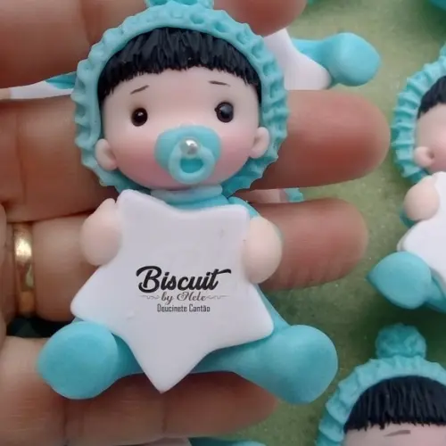 30 Lembrancinhas Bebê Estrelinha Menino Biscuit 4