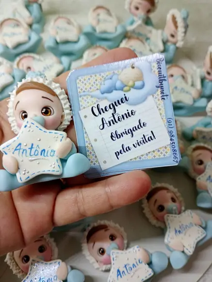 50 Lembrancinhas Bebê Estrelinha Menino e Menina em Biscuit