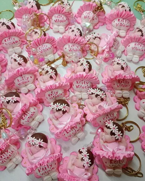 60 Lembrancinhas Bebê Soneca com Guirlanda Biscuit