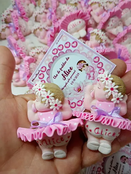 60 Lembrancinhas Bebê Soneca com Guirlanda Biscuit