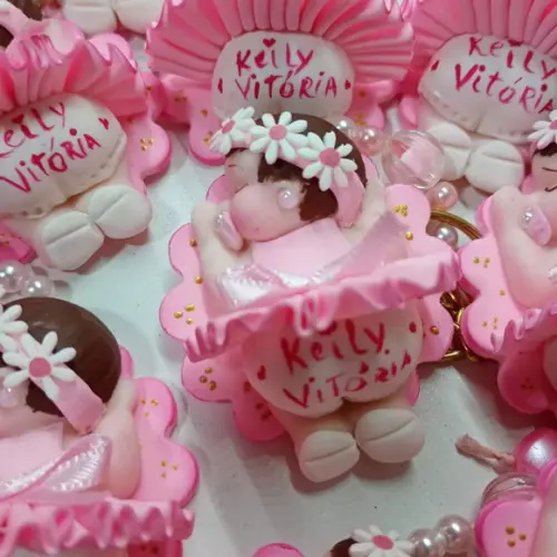 60 Lembrancinhas Bebê Soneca com Guirlanda Biscuit