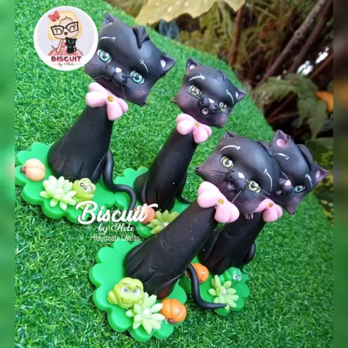 Aplique Gato Preto Halloween em Biscuit
