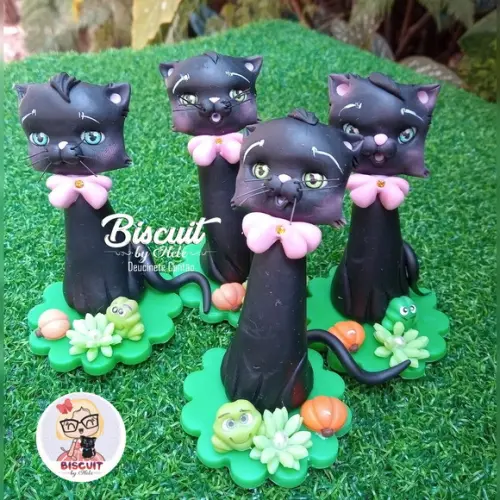 Aplique Gato Preto Halloween em Biscuit