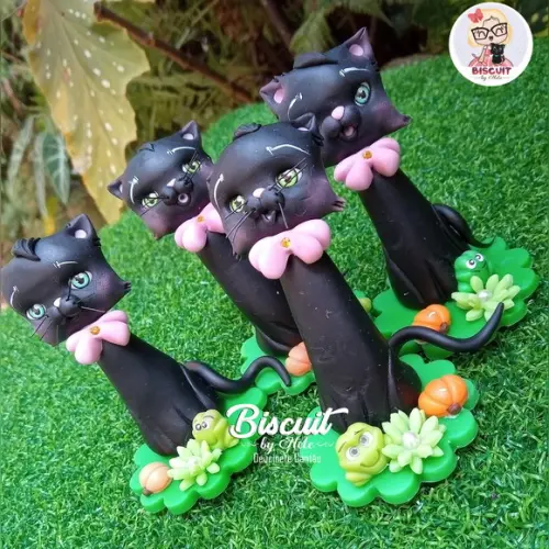 Aplique Gato Preto Halloween em Biscuit