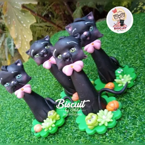 Aplique Gato Preto Halloween em Biscuit