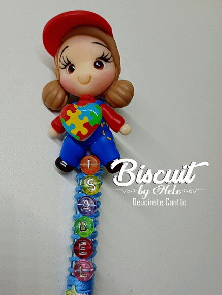 Caneta Autismo com Nome em Biscuit