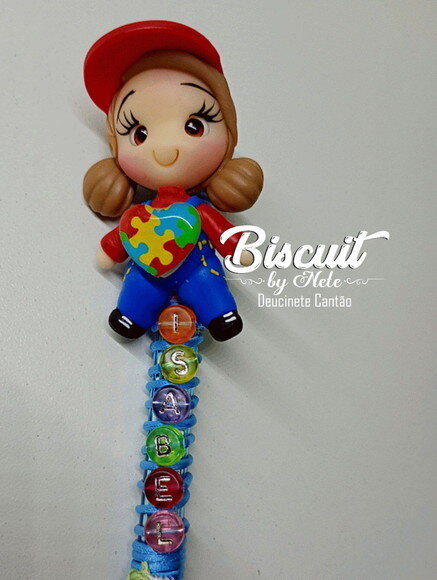Caneta Autismo com Nome em Biscuit