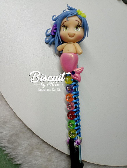 Caneta Sereia com Nome em Biscuit