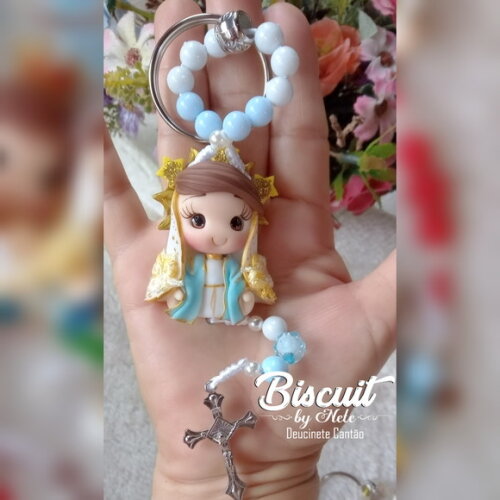 Chaveiro Dezena Nossa Senhora Rainha da Paz em Biscuit