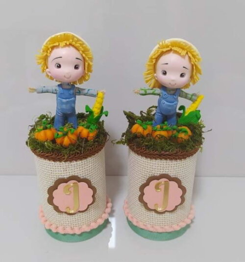 Cofrinho de Luxo Fazendinha - Espantalho em Biscuit