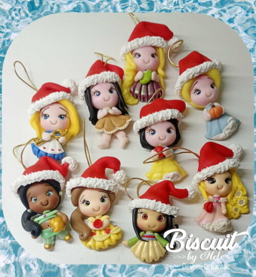 Kit Pingentes de Natal Princesinhas Diversas em Biscuit