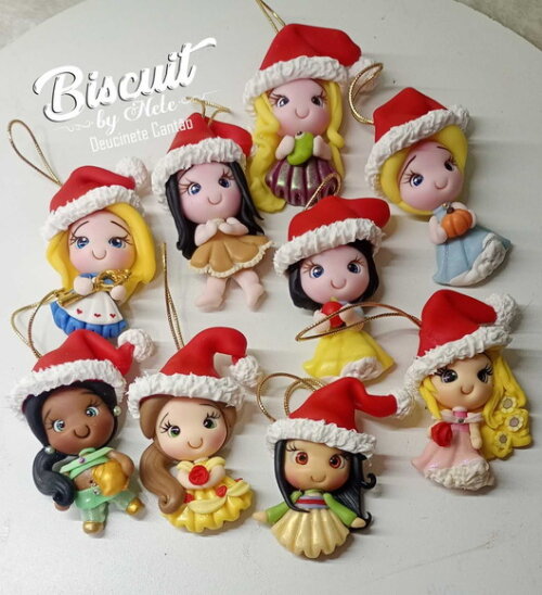 Kit Pingentes de Natal Princesinhas Diversas em Biscuit