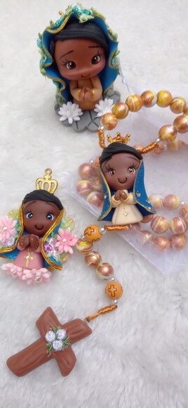 Kit Presente Nossa Senhora de Aparecida em Biscuit Mod. 2