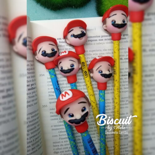 Ponteira de Lápis Mário Bros em Biscuit.