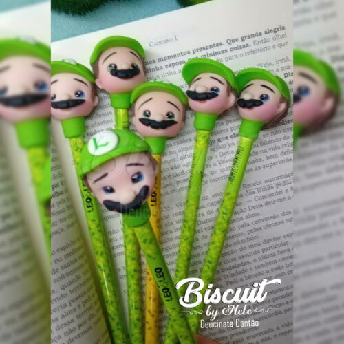 Ponteira de Lápis Luigi Bros em Biscuit.