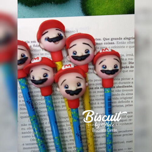 Ponteira de Lápis Mário Bros em Biscuit.
