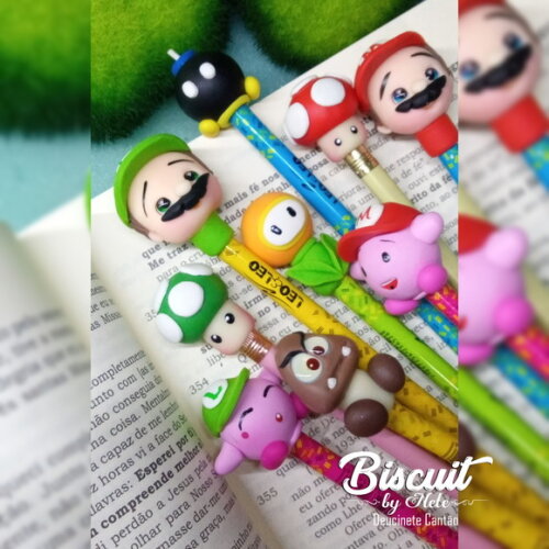 Ponteira de Lápis Turma do Mário Bros em Biscuit.