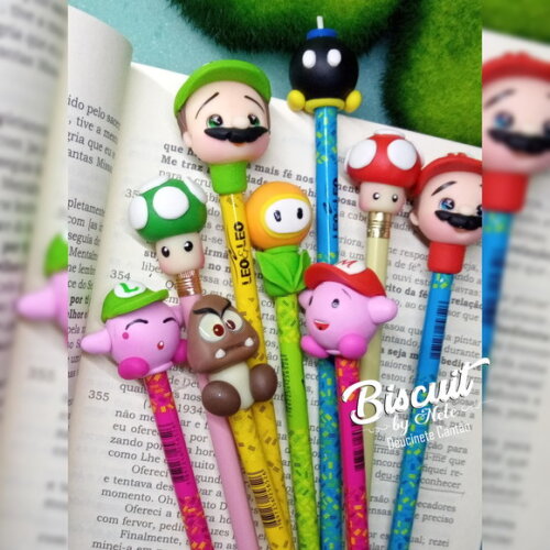 Ponteira de Lápis Turma do Mário Bros em Biscuit.