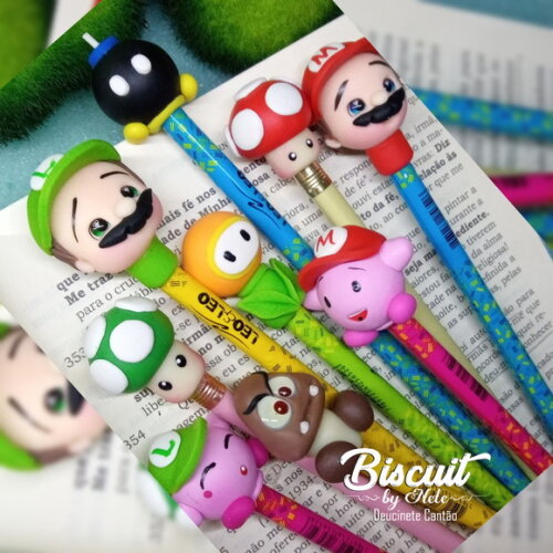 Ponteira de Lápis Turma do Mário Bros em Biscuit.