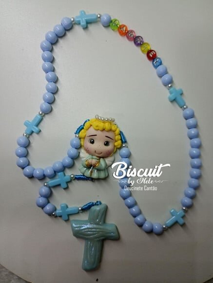 Terço Anjinho da Guarda em Biscuit com Nome