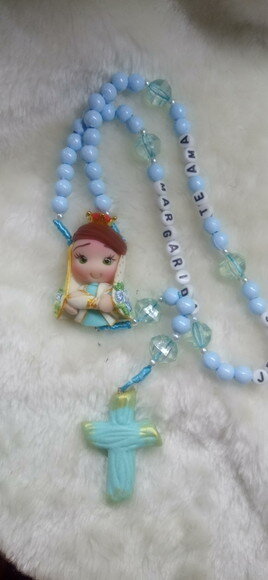Terço de Nossa Senhora de Nazaré Azul em Biscuit com Nome