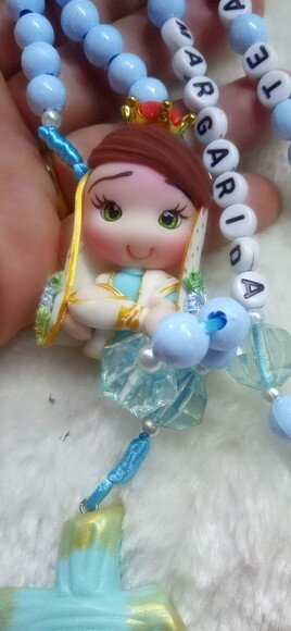 Terço de Nossa Senhora de Nazaré Azul em Biscuit com Nome