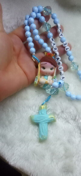 Terço de Nossa Senhora de Nazaré Azul em Biscuit com Nome