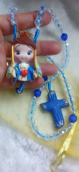 Terço Imaculado Coração de Maria em Biscuit