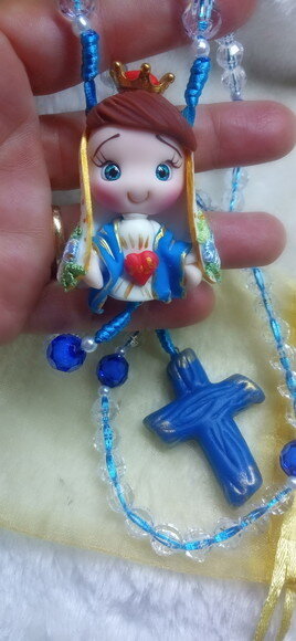Terço Imaculado Coração de Maria em Biscuit