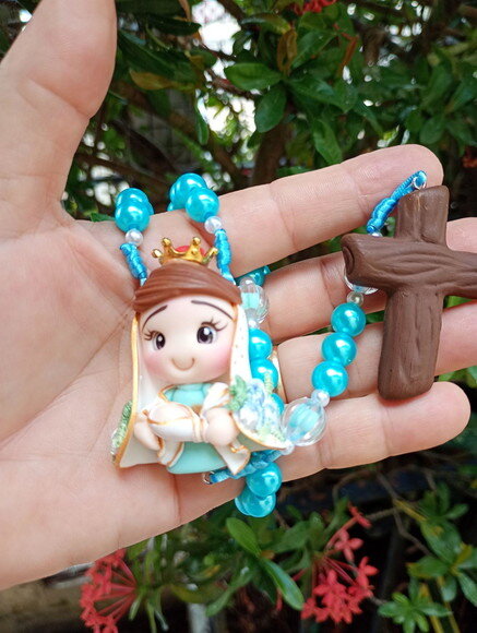 Terço Nossa Senhora de Nazaré Azul em Biscuit