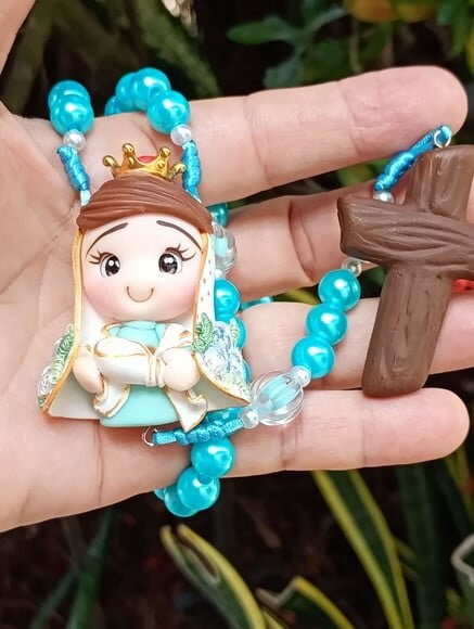 Terço Nossa Senhora de Nazaré Azul em Biscuit
