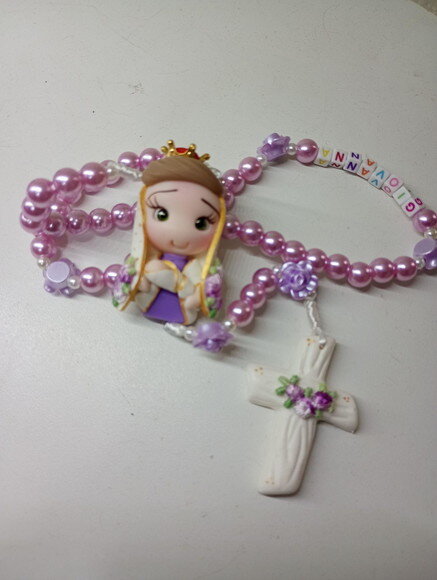 Terço Nossa Senhora de Nazaré Lilás em Biscuit com Nome