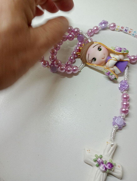 Terço Nossa Senhora de Nazaré Lilás em Biscuit com Nome